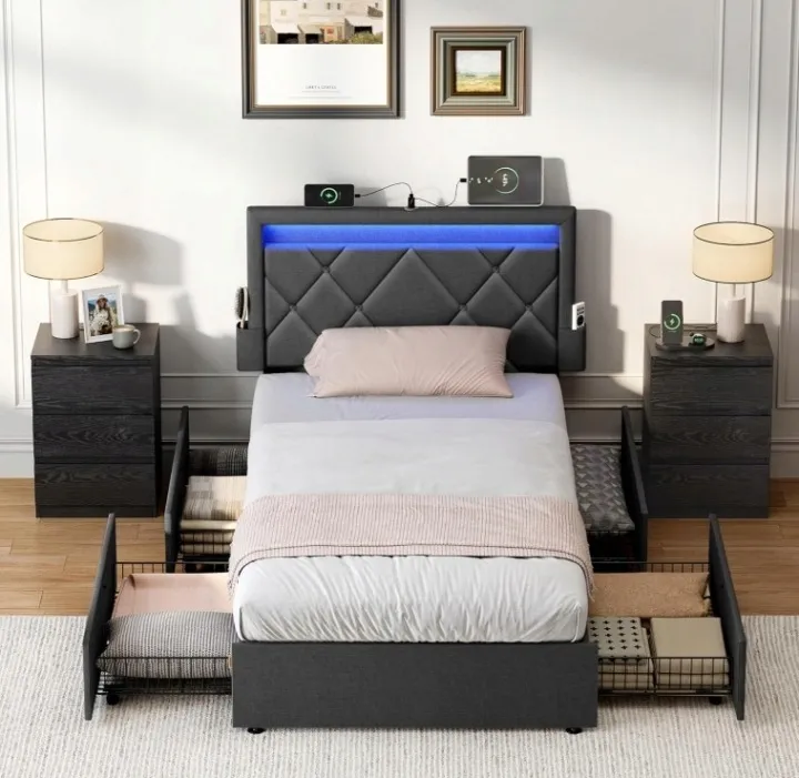 Łóżko SONGMICS 90 x 200 cm z podświetleniem LED i portami USB - Songmics Dom i ogród > Meble > Sypialnia > Łóżka