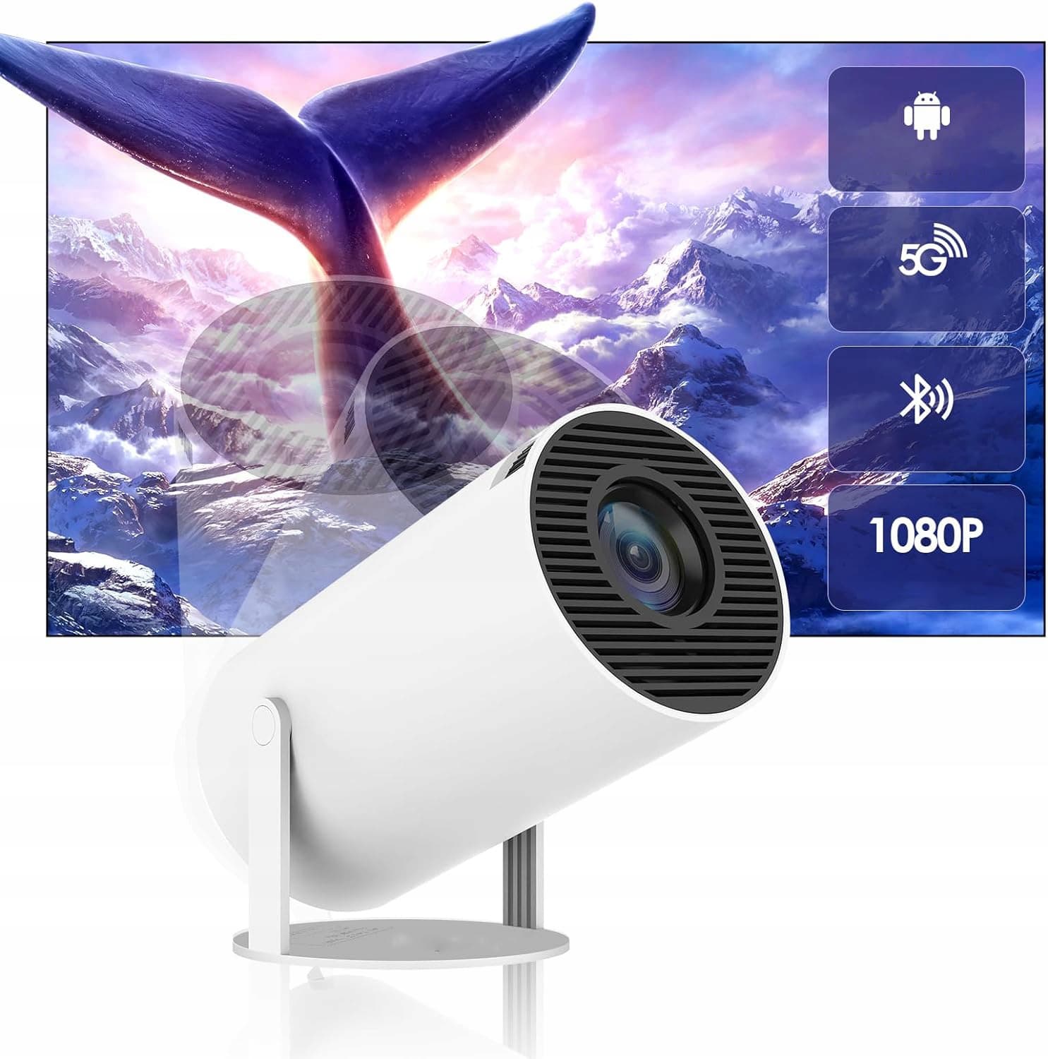 PROJEKTOR LED HY303 ANDROID TV WIFI PROJEKTOR Wtyczka UK + Adapter EU -  Projektory