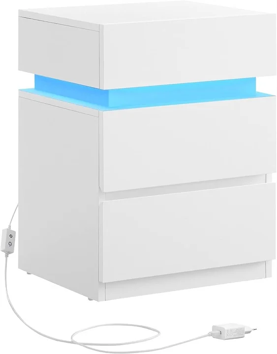 Nowoczesny stolik nocny z oświetleniem LED biały Nowoczesny stolik nocny z oświetleniem LED biały - Songmics Szafki nocne